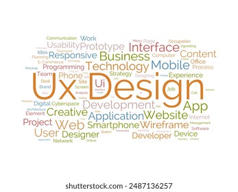 Ux Design wordcloud template. Web Business concept vector background.