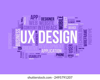 Ux Design wordcloud template. Web Business concept vector background.