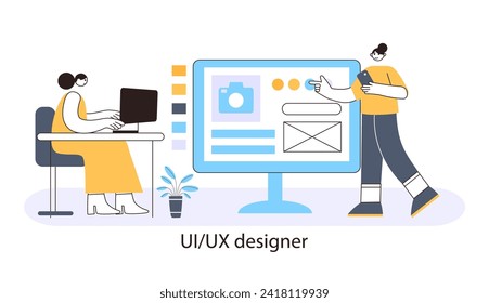 Ux designer concept of website designer, app technology, interface for business, development digital, vector illustration