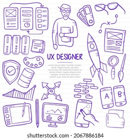 ux designer jobs profession carreer doodle hand drawn with outline style on paper books line