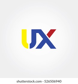 UX flat initial letter logo combining yellow, blue and red