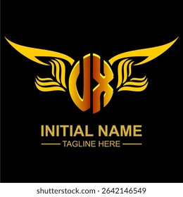 UX Golden Wing Emblem Logo with elegant gold wings, sleek and modern design. Ideal for branding, creative projects, luxury businesses, or artistic ventures.