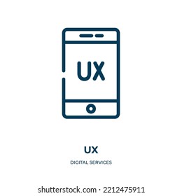 Ux Symbol. Lineare Vektorgrafik aus der Sammlung digitaler Dienste. Outline-UX-Icon-Vektorgrafik. Dünnliniensymbol für Web- und mobile Apps, Logo, Printmedien.