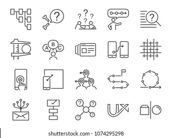 UX Icon Set. Included The Icons As User Experience, Flow, Prototype, Agile, Grid System, Target, Solution, Procedure And More