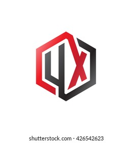 UX initial letters looping linked hexagon logo red black