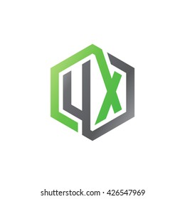 UX initial letters looping linked hexagon logo black gray green