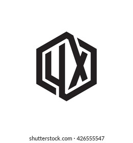 UX initial letters looping linked hexagon monogram logo