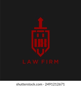 Monograma inicial UX para bufete de abogados con Imagen de logo de espada y escudo