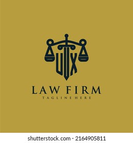 UX initial monogram for lawfirm logo with sword and scale