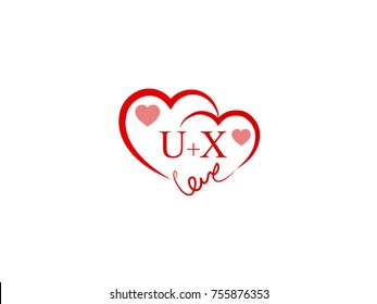 UX Initial wedding invitation, love logo template vector