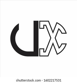 UX Letter logo monogram with oval shape negative space design template white background