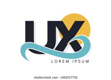 UX letter logo with ocean waves and sunset. Beach concept design