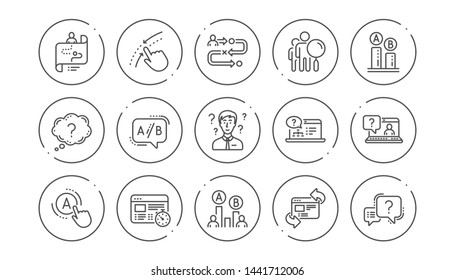 UX Line Icons. AB Testing, Journey Path Map And Question Mark. Quiz Test Linear Icon Set. Line Buttons With Icon. Editable Stroke. Vector