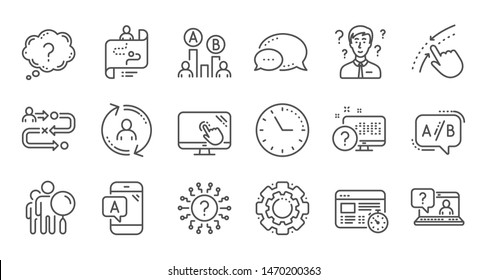 UX Line Icons. AB Testing, Journey Path Map And Question Mark. Quiz Test Linear Icon Set. Quality Line Set. Vector