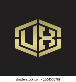 UX Logo monogram with hexagon shape and piece line rounded design tamplate on gold colors