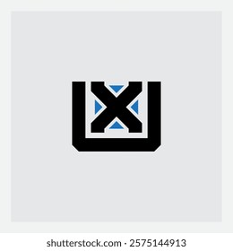 UX - logotype with arrows. Design element or icon with letter U and cross. Initials or monogram. Logo with letters U and X.