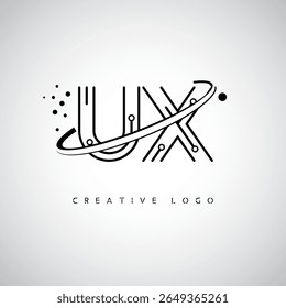 Logotipo de Monograma de Órbita UX - Marca de Letra Mínima Futurista com Linha de Arte Circular, Pontos Inspirados na Tecnologia e Conceito de Movimento Espacial para Identidade de Marca Moderna