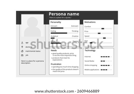 UX persona black and white vector template.