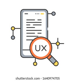 UX research color line icon. Systematic investigation of users and their requirements, in order to add context and insight into the process of designing the user experience. Editable stroke.