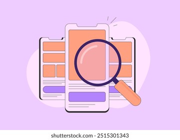 UX research concept. Mobile website interface comparison showing three designs with correct UI UX layout. User experience through usability testing and user behavior analysis vector illustration