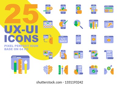 UX UI Application flat icons set base on 64px, Pixel perfect alignment process icon.