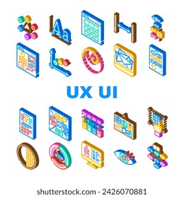 ux ui design app website icons set vector. prototype application, web mobile, user creative, developer, experience, interface ux ui design app website isometric sign illustrations