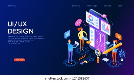 UX UI design Concept for web page, banner, presentation. Infographics, hero images. Flat isometric vector illustration.
