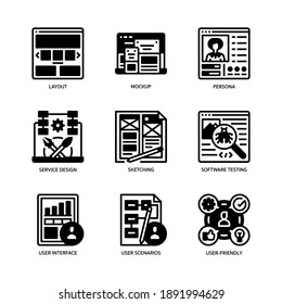Iconos de diseño Ux ui establecen el estilo de glifo