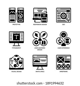 Ux ui Design-Symbole setzen glypischen Stil