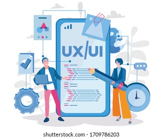 UX UI design, mobile user experience, user interface, Vector illustration for web banner, infographics, mobile. creates  design for a mobile application.