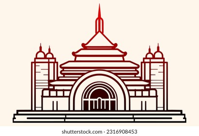 Ux and Ui design panorama,bold line style logo, flat illustration, China city landmark building