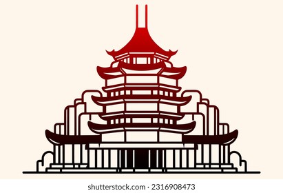 Ux and Ui design panorama,bold line style logo, flat illustration, China city landmark building