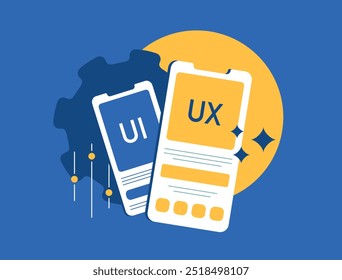 UX UI design and programming, researching, prototyping and creating mobile app interfaces. Developing responsive websites, front-end ux and coding mobile ui friendly web pages. Vector illustration