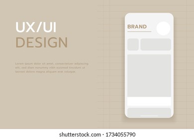 Plantilla de diseño UX / UI y lugar de texto en un fondo y cuadrícula marrón claro que representa el diseño del sitio web.