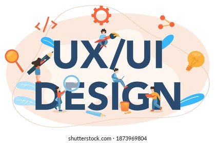 encabezado tipográfico de diseño de la interfaz de usuario de UX. Mejora de la interfaz de la aplicación para el usuario. Concepto de tecnología moderna. Ilustración vectorial plana