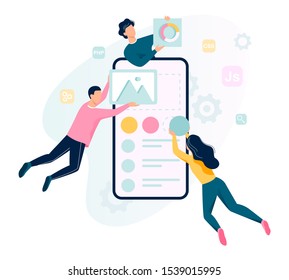 UX UI design web banner design. App interface improvement for user. Modern technology concept. Flat vector illustration