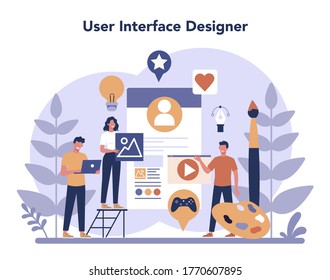 Concepto de diseñador de interfaz de usuario UX. Mejora de la interfaz de la aplicación para el usuario. Concepto de tecnología moderna. Ilustración vectorial plana