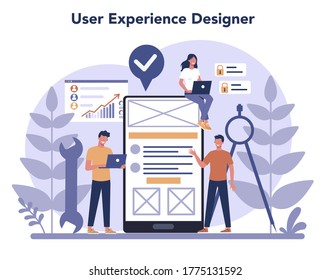 UX UI designer concept. App interface improvement for user. Modern technology concept. Flat vector illustration