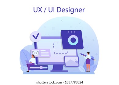 UX UI designer concept. App interface improvement for user. Modern technology concept. Flat vector illustration