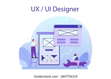 UX UI designer concept. App interface improvement for user. Modern technology concept. Flat vector illustration