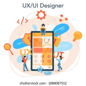 UX UI designer concept. App interface improvement for user. Modern technology concept. Flat vector illustration