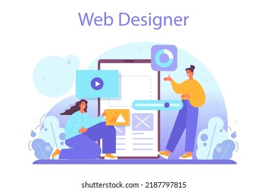 UX und UI Designer Konzept. Verbesserung der App-Schnittstelle. Benutzerschnittstellendesign und Benutzererlebnisentwicklung. Moderne digitale Designindustrie. Flache Vektorgrafik