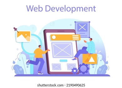 UX and UI designer concept. App interface improvement. User interface design and user experience development. Modern digital design industry. Flat vector illustration