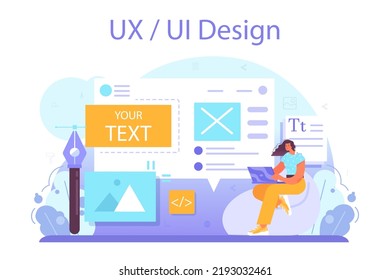 UX and UI designer concept. App interface improvement. User interface design and user experience development. Modern digital design industry. Flat vector illustration