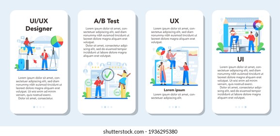 UX UI designer mobile application banner set. App interface improvement