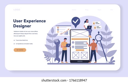 UX UI designer web banner or landing page. App interface improvement for user. Modern technology concept. Flat vector illustration