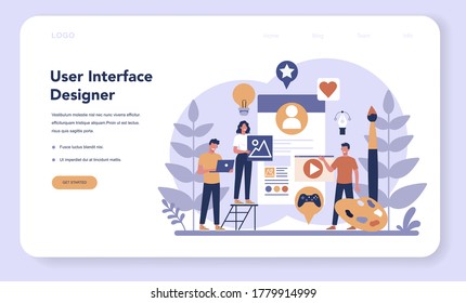 Banner web o página de inicio del diseñador de la interfaz de usuario de UX. Mejora de la interfaz de la aplicación para el usuario. Concepto de tecnología moderna. Ilustración vectorial plana