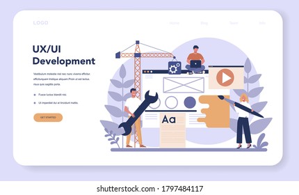 UX UI designer web banner or landing page. App interface improvement for user. Modern technology concept. Flat vector illustration