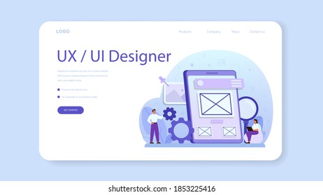 UX UI designer web banner or landing page. App interface improvement for user. Modern technology concept. Flat vector illustration