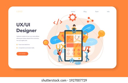 UX UI designer web banner or landing page. App interface improvement for user. Modern technology concept. Flat vector illustration